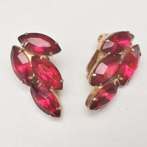 Vintage Red Navette Prong Set Rhinestone Earrings